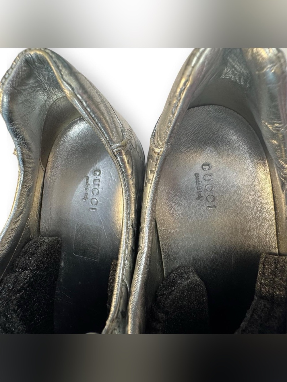 Gucci Guccissima Silver Leather Low Top Sneakers Size 39.5 Designer Shoes - Picture 5 of 12